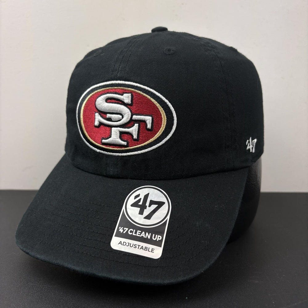 47 Brand San Francisco 49ers Clean Up Strapback Hat Black SF Oval Logo Cap